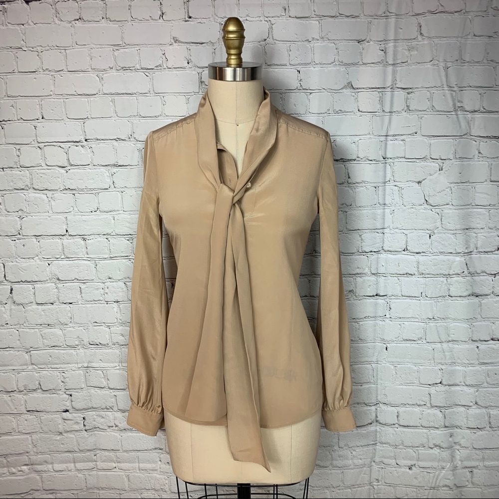 Gucci Blouse Silk Long Sleeve Beige Tan